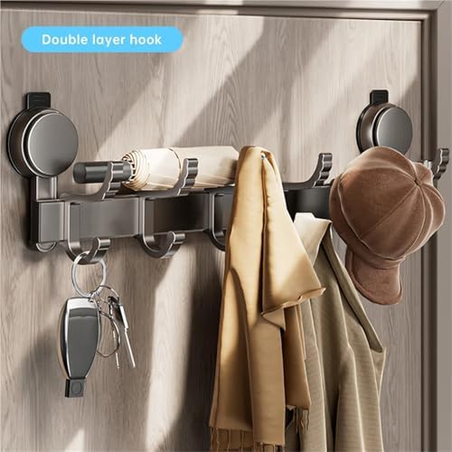 Metal Coat Hook Rail Suction Cup Door Rear Hook Perforation-Free Strong Load Bearing Hanging Rack Storage Wall(Six Hooks) - Image 6