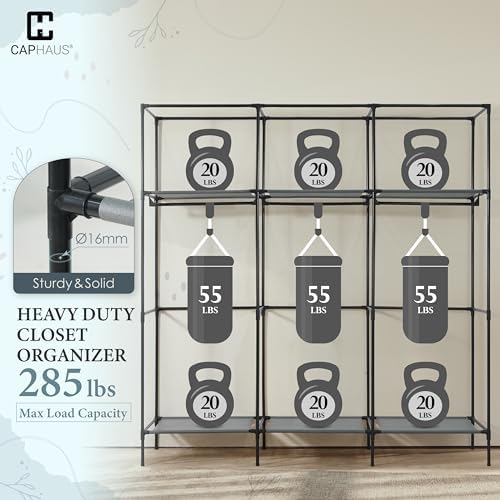 CAPHAUS 67-Inch Clothing Rack with Cover, Portable Closet Wardrobe, Covered Garment Rack for Hanging Clothes, 285LB Capacity Heavy-Duty Metal Frame Clothes Organizer Rack with Storage Shelves - Image 3