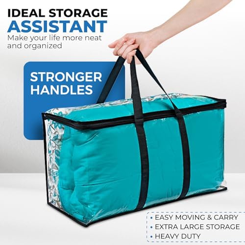VitalUp Clear Moving Bag with Zipper, Blanket Clothing Storage 25x14x12 4pk - Image 4