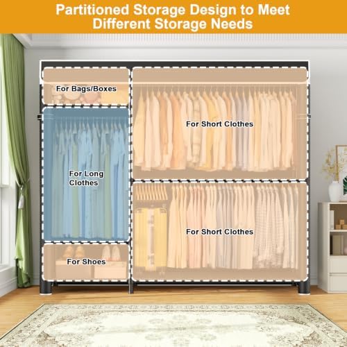 ULIFHOME Clothes Rack with Cover Covered Clothing Racks for Hanging Clothes - Image 5