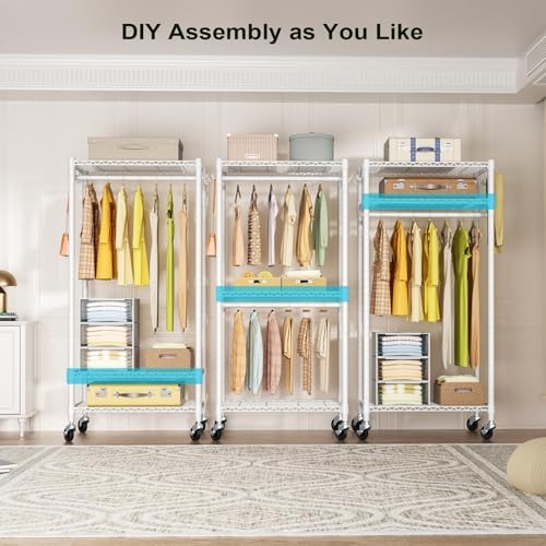 FUTASSI Rolling Clothes Rack, Clothing Racks for Hanging Clothes, White - Image 3