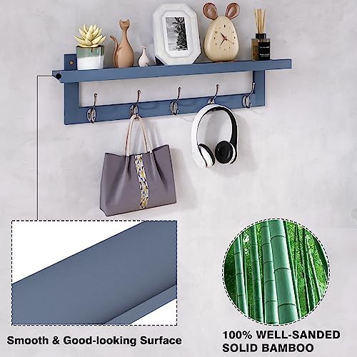 SMIBUY Coat Hooks with Shelf Wall-Mounted, 29.2 Inch Entryway Coat Rack for Wall, Bamboo Hanging Shelf with 5 Double Metal Hooks for Bathroom, Bedroom, Kitchen, Living Room, Mudroom (Grey) - Image 6