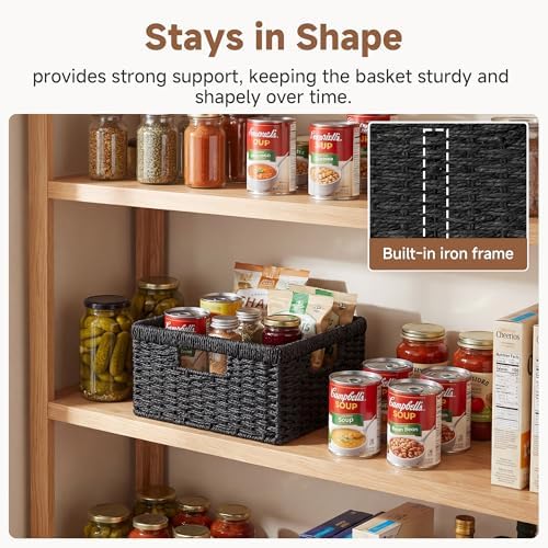 StorageWorks Wicker Baskets with Handles, Paper Rope Black Baskets, 2-Pack - Image 5
