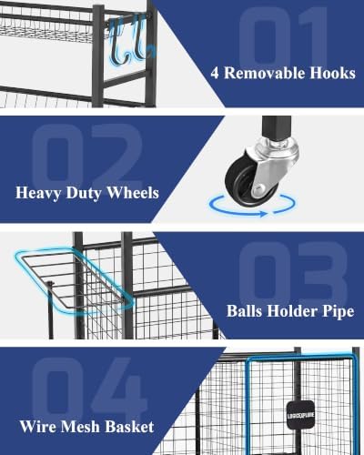 Sports Equipment Organizer with Wheels for Garage Ball Storage - Image 4
