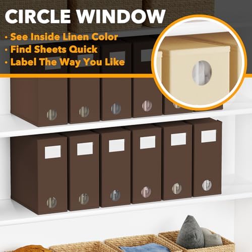 SpaceAid 12 Pack Bed Sheet Organizers and Storage, Foldable Sheet Organizer for Linen Closet, Sheets Set Folder Keeper with Window XL (Queen & King Size) Bedding Container (Brown, 12 Pack) - Image 4