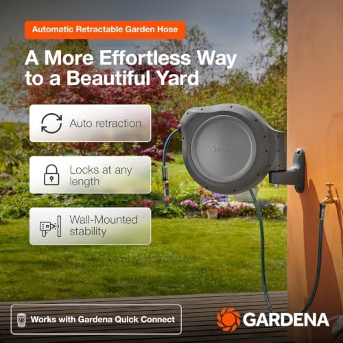 GARDENA Retractable Garden Hose Reel - 100 Feet - Auto Retract Hose Reel with 180° Swivel Wall Mount - Heavy Duty - Includes Spray Nozzle - 20505 - Image 2