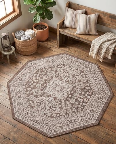 Rugs.com - Outdoor Aztec Rug – 5 Ft Octagon Brown Washable Indoor/Outdoor Rug – Perfect for Patios, Decks, Porches, and Outdoor Dining - Image 7
