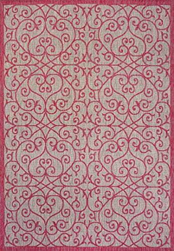 Eyely Filigree Weave Area Rug 8X10 Lt Gray/Fuchsia, Indoor Outdoor Rug - Image 3