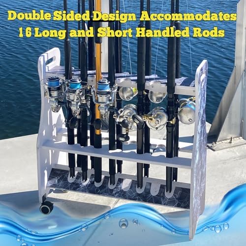 Rush Creek Creations Reel Salty Offshore and Inshore Waterproof Marine Grade 16 Rolling Fishing Rod Holder Dock/Garage Storage Rack, Gray/White, 29.8" L x 11.6" W x 30.9" H - Image 5