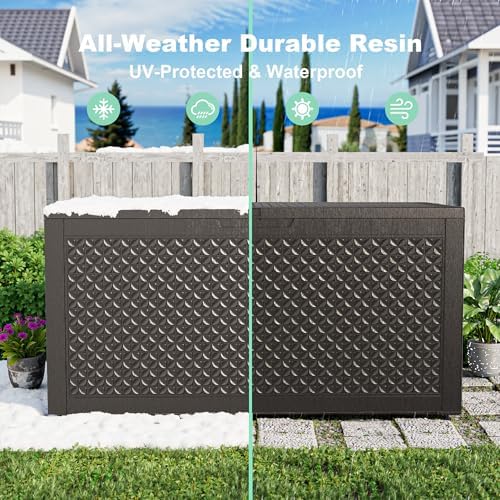 Outdoor Waterproof Resin Storage Deck Box Lockable Outside Bench UV Resistant Bin Patio Porch Furniture Pool Float Garden Tool Cushion (Black, 110 Gallon) - Image 7