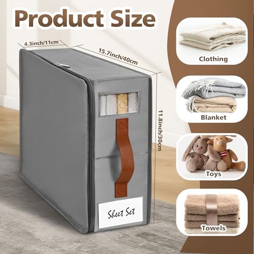 6pack Bed Sheet Organizer, Foldable Linen Closet Organizers and Storage with Sealed Design, Queen & King Size Sheet Storage with Window, Closet Organizer for Bedsheets/Blankets/Clothes, Grey - Image 3