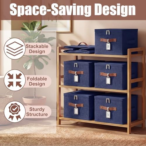 6 Pack Fabric Closet Storage Bins with Lids, 10×8×7 in, Blue - Image 5