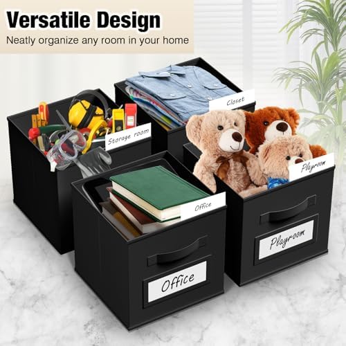 Teenyyou 10 Pack Fabric Storage Cubes 13 Inch Collapsible Cube Bins with Label Window & Handle Foldable Organizers Baskets for Shelf Closet Nursery Kids Room Clothes Book Toy(Black) - Image 4
