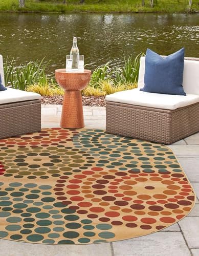 Unique Loom Outdoor Modern Collection Area Rug - Spark (5' 3" x 8' Oval Beige/Burgundy) - Image 4