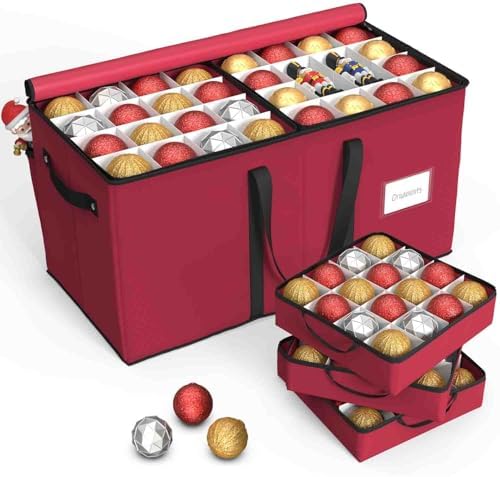 Sunvigor Christmas Ornament Storage Box with 8 Trays, Fits 128 Holiday Ornament Christmas Storage Container with Adjustable Dividers, Dual Zippers, 600D Oxford Christmas Decorations Storage(Rose Red) by YourPartnerforOutdoorCareHolidayCheer