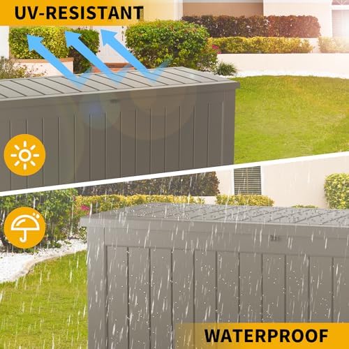 270 Gallon Outdoor Storage Box Waterproof, Lockable Resin Deck Box Large Storage Bin for Patio Furniture Cushion, Garden Tools, Pool Accessories, UV-Resistant Outside Delivery, Gray - Image 4
