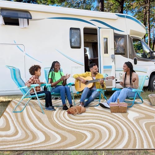 Garvee Porch Rugs Outdoor Waterproof 8x10 Outdoor Camping Rug, Light Brown - Image 3