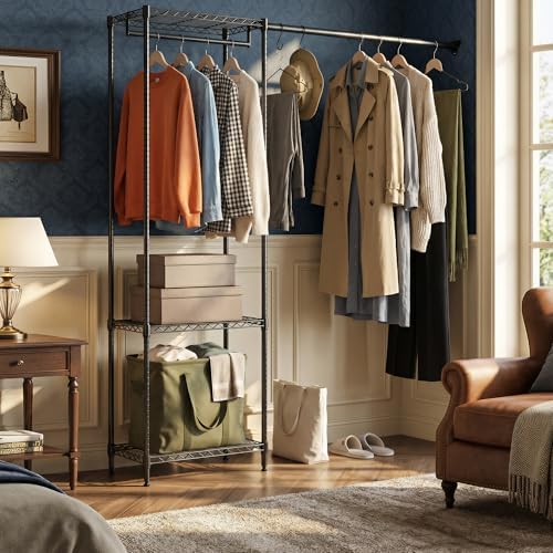 MZG Closet Organizer System, Freestanding Closet Storage System with Expandable Hanging Rod & Wire Shelves, No-Drill Closet Kit for Small Spaces, Bedroom & Apartment (13.8"D x 63.3"W x 82.4"H) - Image 6