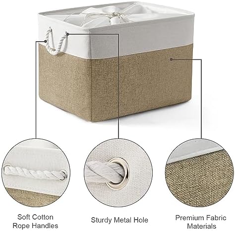 TheWarmHome Organization Basket - 20x16x14 inch Jumbo 3 Pack Collapsible Storage Bins for Shelves, Fabric Storage Cubes for Closet Organizer Gift Toy (White & Khaki) - Image 6