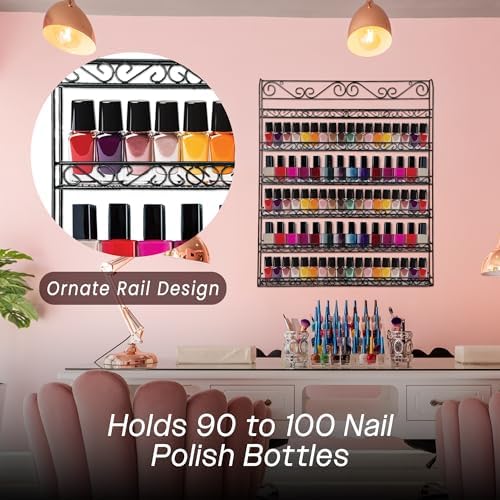 PANA 6 Tier Wall Mounted Metal Rack Shelf, Versatile Organizer for Nail Polish, Essential Oils, Kitchen Spices, and Craft Hobby Items, Sturdy Storage with Decorative Design (Black, 1pc) - Image 3