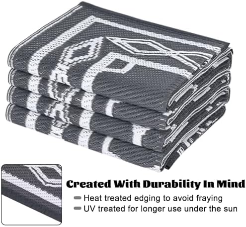 Outdoor Plastic Straw Rug 9x18 Large Washable Floor Mat Moroccan Trellis Waterproof Rug for Patio Reversible Outdoor Rugs for RV Beach Patio Camping Backyard Deck Picnic Camping Grey White - Image 5