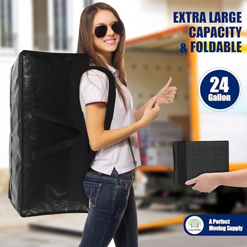 Cosy Family 8 Pack Heavy Duty Extra Large Moving Bags with Backpack Straps - Strong Handles & Zippers, Storage Totes For Space Saving, Fold Flat, Alternative to Moving Box (Set of 8, Black) - Image 7