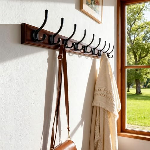 Dseap Coat Rack Wall Mounted: 10-Hooks, 38-1/4" Long, 16" Hole to Hole, Wood Coat Hooks Wall Mounted, Hook Rack, Hook Rail, Hooks for Hanging Coats, Light Walnut & Black - Image 4