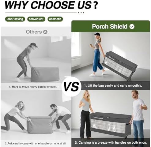 Porch Shield Rolling Cushion Storage Bag with Wheel 62"L x 20"W x 28"H,Grey - Image 6