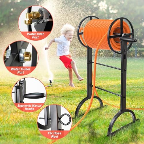 Garden Hose Reel,Upgrade Garden Hose Holder,Outside Heavy Duty Metal Freestanding Water Hose Holder Winder,Holds Up 150FT 1/2" Hose for Garden Lawn Yard - Image 2