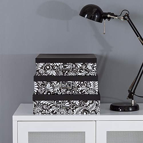 Soul & Lane - Black and White Floral Storage Boxes with Lids, Set of 3 - Image 4