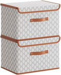 Tuza 2 Pack Fabric Storage Bins with Lids, Collapsible Closet Organizer Container, Decorative Storage Boxes with Lids for Organizing Clothes, Blanket, Grey & White, Extra Large by LOVEWHEREYOULIVE