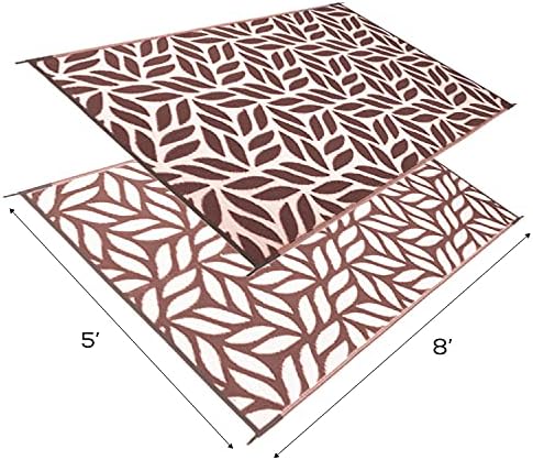 Stylish Camping 255087 5-feet by 8-feet Reversible Mat, Plastic Straw Rug, Large Floor Mat for Outdoors, RV, Patio, Backyard, Picnic, Beach, Camping - Leaf Mat (Brown/White) - Image 2