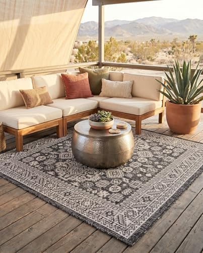 Rugs.com - Outdoor Aztec Rug – 5 Ft Square Charcoal Gray Indoor/Outdoor Rug – Flatweave Geometric Design for Patios, Decks, and Porches - Image 5