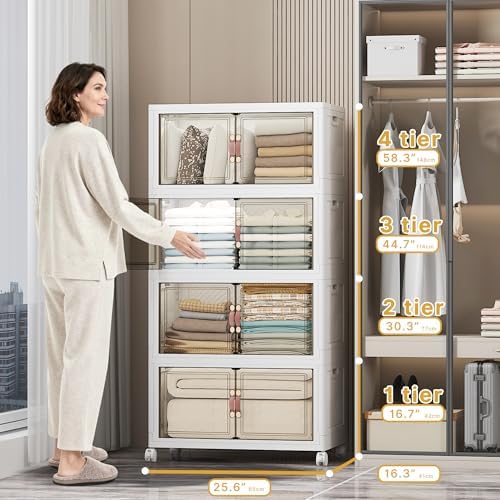 UAMFURI Stackable Storage Bins, 448QT Collapsible Drawers with Lid & Wheels - Image 2