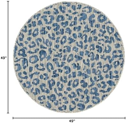 Unique Loom Outdoor Safari Collection Area Rug - Leopard (4' 1" Round, Blue Yellow/ Blue) - Image 2