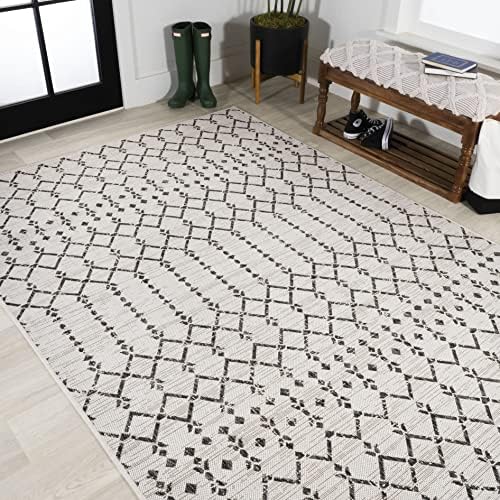 Eyely Moroccan Textured Weave Area Rug 8X10 Cream/Black, Indoor Outdoor Rug - Image 5