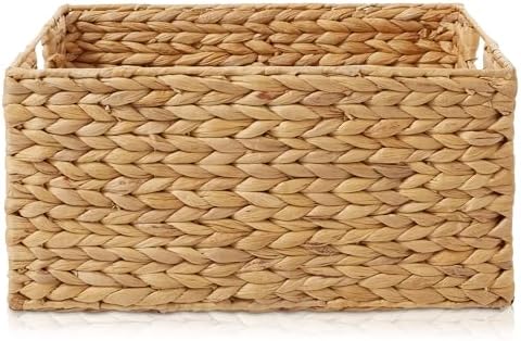 Casafield Set of 4 Water Hyacinth Pantry Baskets, 10" x 13" x 5", with Chalkboard Labels and Chalk Marker - Natural, Woven Storage Bin Organizers for Kitchen Shelves - Image 4