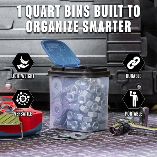 Buddeez Stackable Hardware Storage Bins, 1 Quart, 12-Pack, Blue Lids - Image 3