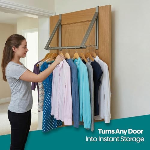HOLDN’ STORAGE Over The Door Hanger Rack Foldable, Satin Nickel - Image 2