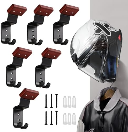 Motorcycle Helmet Holder Wall Mount - Heavy Duty Helmet Hanger Rack with 2 Key Hooks, Solid Wood & Strong Steel Design for Bike, Football, Skiing Sports Gear, Jackets & Hats (6) by Unknown