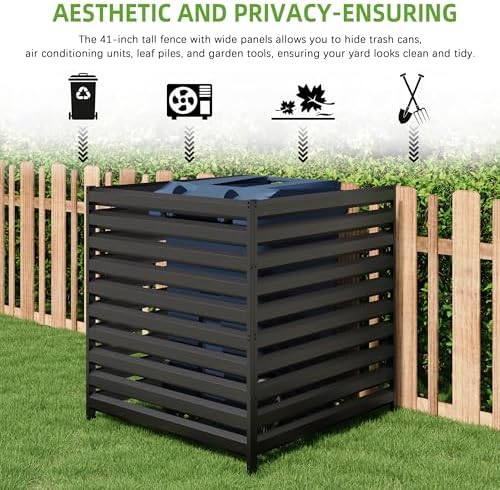 42” H x 38” W Air Conditioner Fence 1 Panels, Metal Privacy Fence Panels, Pool Equipment Enclosure, Trash Can Screens Fence Kit for Outside, Backyard, Patio, Garden(Black) - Image 3
