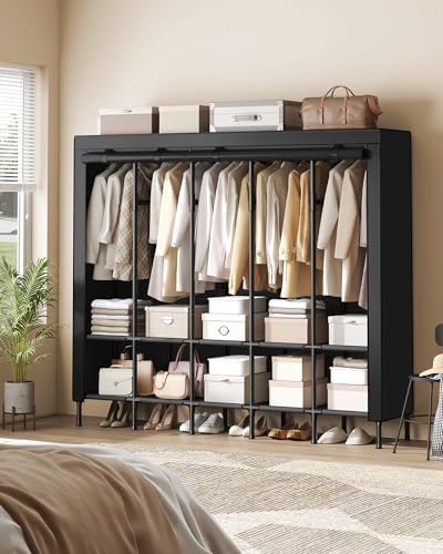 SONGMICS Wardrobe Closet, Fabric Cover, 5 Hanging Rails, 10 Shelves - Image 4