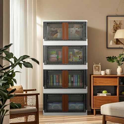 Storage Boxes, Extra Large Cabinet with Lids, 19 Gallon(72L) Capacity (Each One), 4 Packs, Useful Box with Door and Buckles, Foldable, Transparent, Excellent Home Organizers - Image 4
