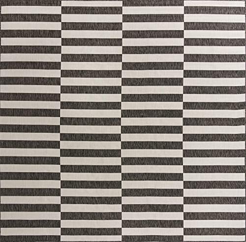 Unique Loom Outdoor Striped Collection Area Rug - Striped (10' 8" Square, Charcoal/Ivory) - Image 2