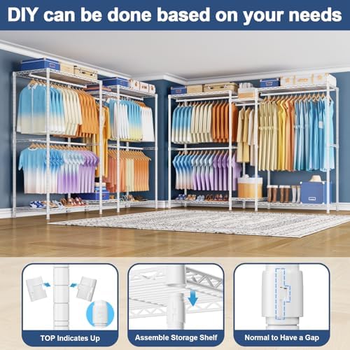 Ulif E12 Max Clothes Rack，Heavy Duty Freestanding Garment Rack with Shelves，Metal Clothing Closet Storage System for Hanging Clothes，83" W x 16" D x 76.5" H, Hold 1060 lbs，White - Image 4