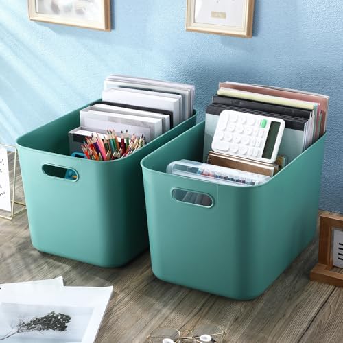 Hoolerry 8 Pieces Storage Bins, 14.2 x 10.2 x 9.5 Inch, Green - Image 4