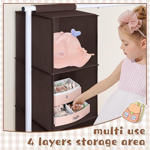 Univivi Kids Clothing Rack with Hanging Organizer, 43 Inch, Brown and White - Image 4