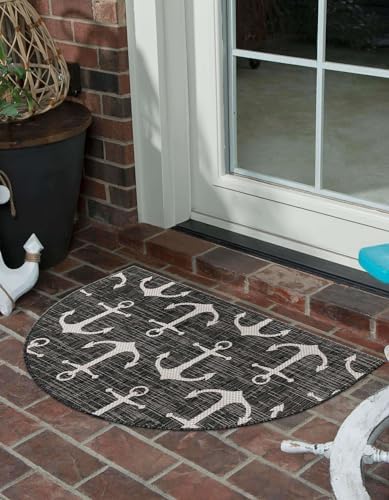 Unique Loom Outdoor Coastal Collection Area Rug - Ahoy (2' 7" x 4' 1" Hearth Charcoal/Ivory) - Image 4