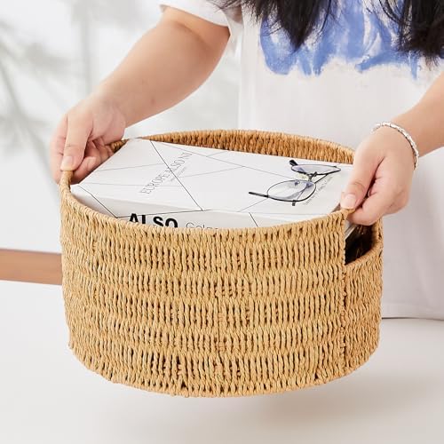 Vagusicc Wicker Storage Basket, Hand-Woven Paper Rope Large Round Woven Basket With Handles, Wicker Baskets for Organizing/Storage, Natural, 3-Pack - Image 3