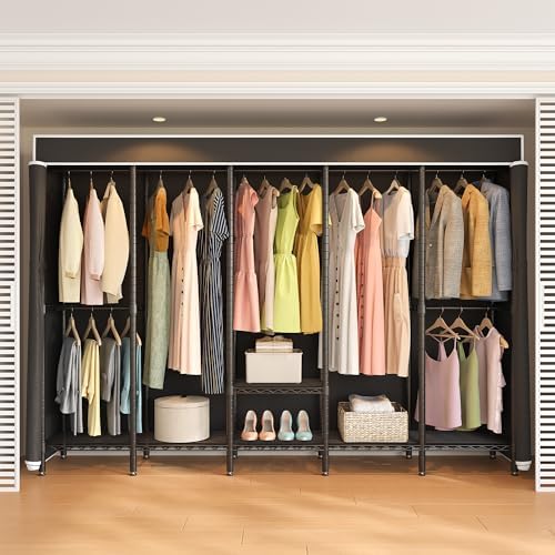 Higeego Heavy Duty Clothes Rack with Cover, H5C Large Clothing Rack, Black - Image 4